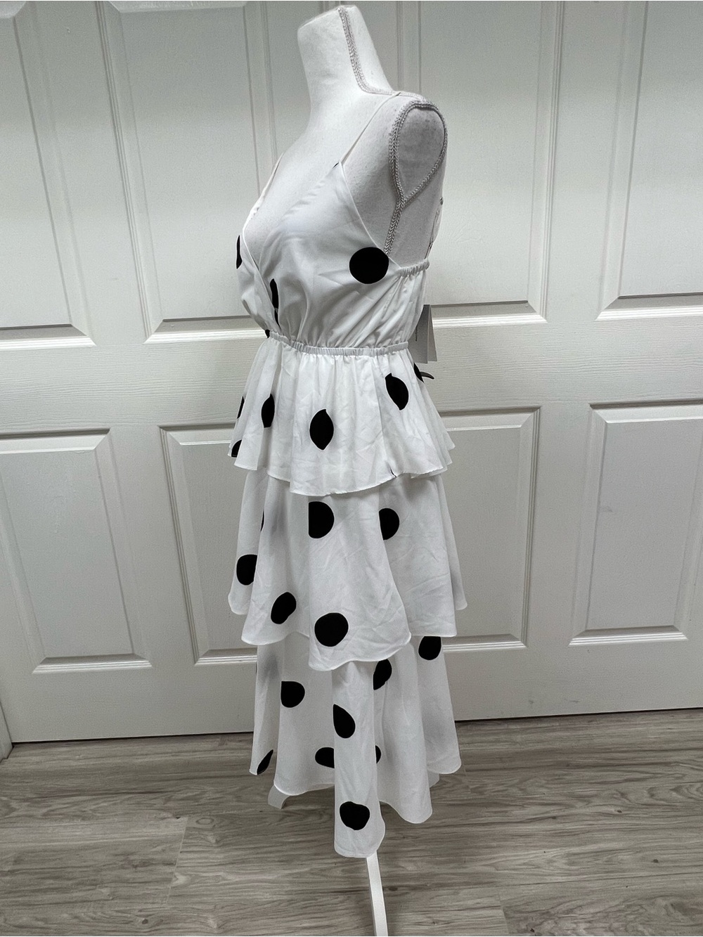 O.P.T. Polka Dot Tiered Midi Dress White Black Size S NWT - Picture 5 of 11